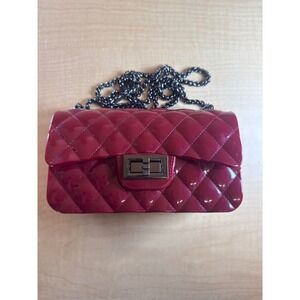 Quilted Patent Red Crossbody Bag with Chain Strap